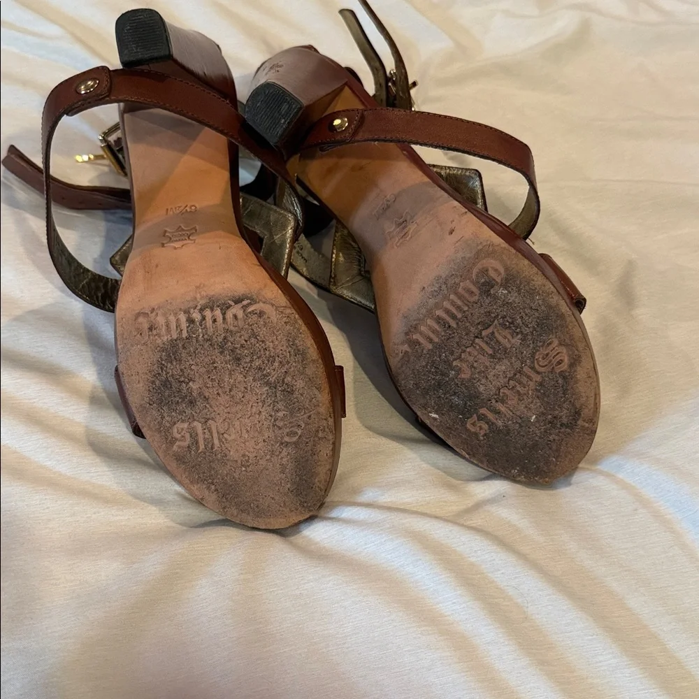 Juicy Couture Brown Leather Strappy Platform Sandals with Gold Studs